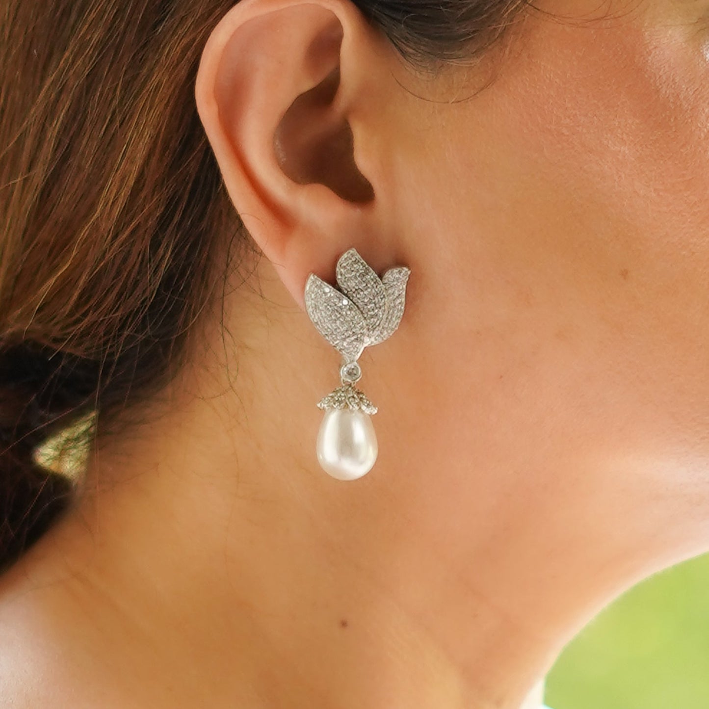 Leafy Pearl Drop Earrings