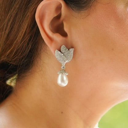Leafy Pearl Drop Earrings