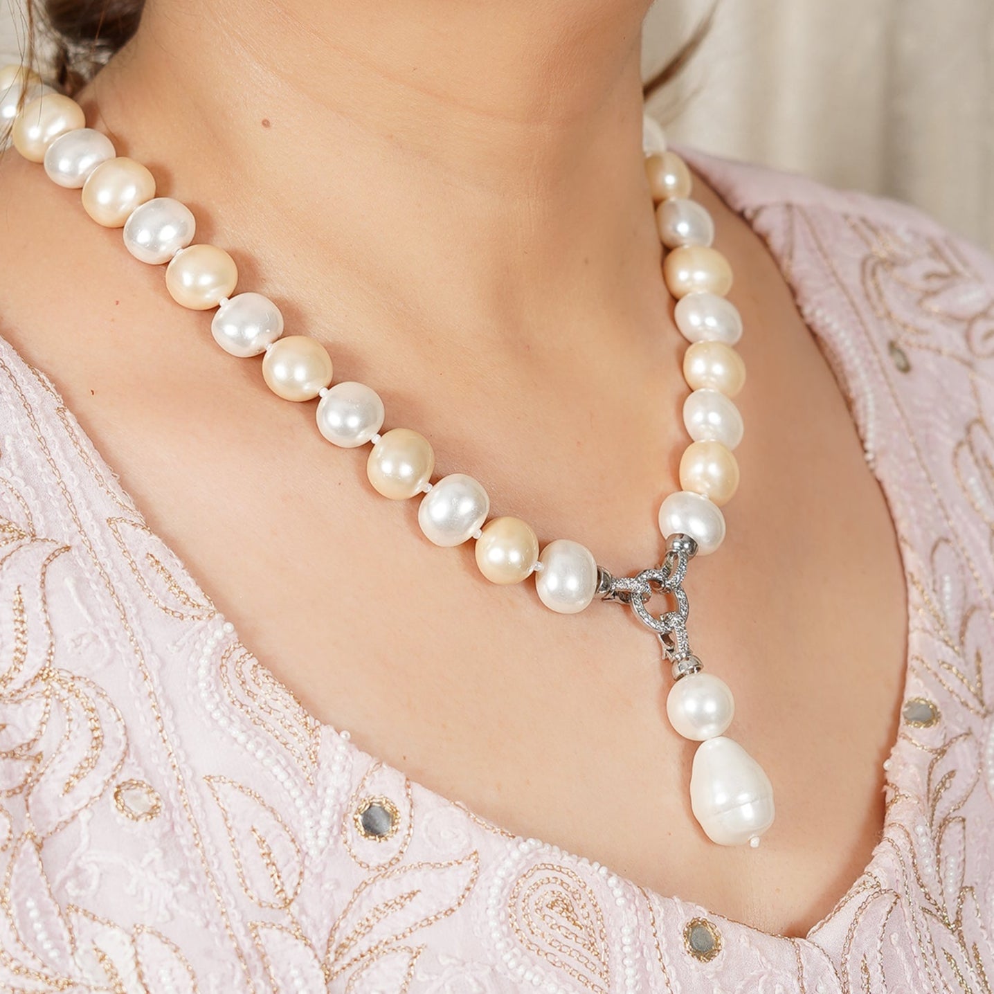 Yellow and White Pearl Necklace