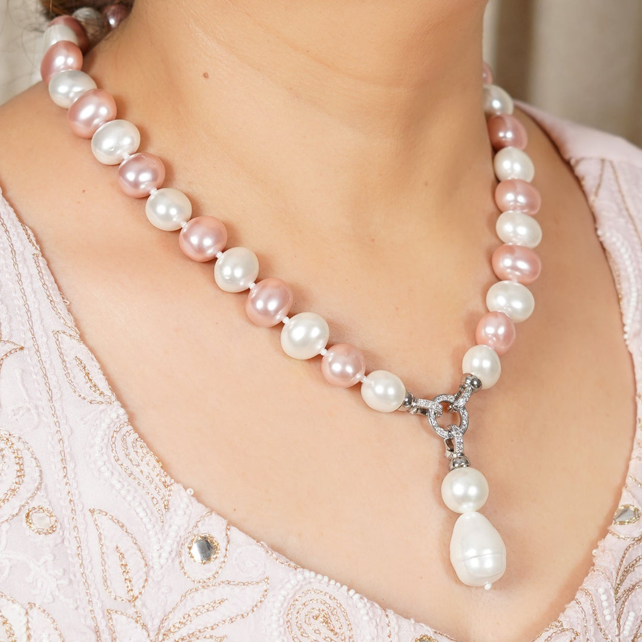 Pink and White Pearl Necklace