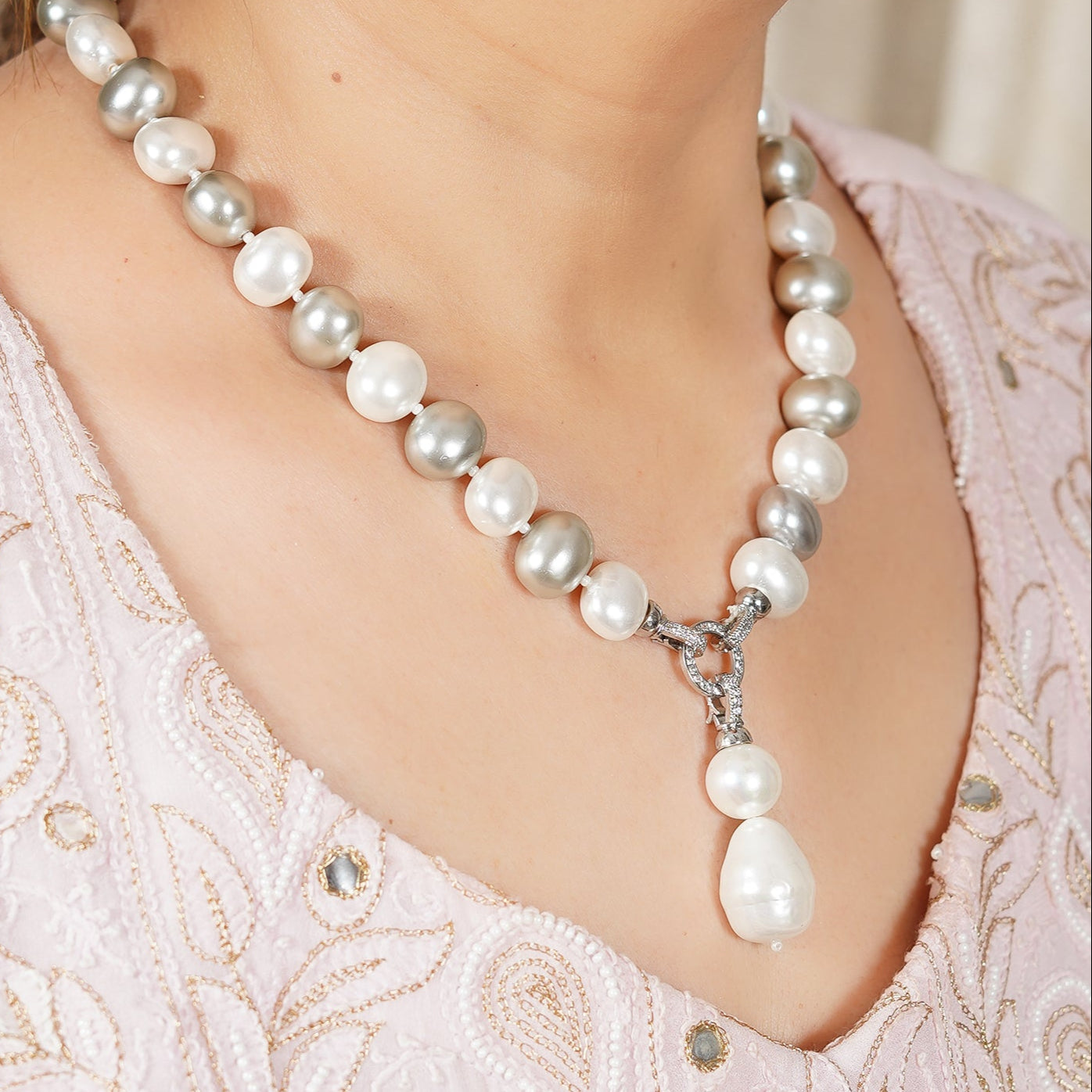 Grey and White Pearl Necklace