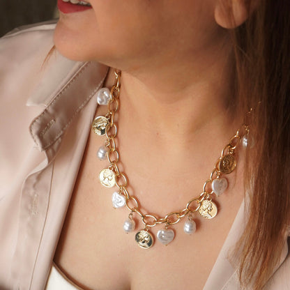 Golden Empress Coin Pearl Necklace