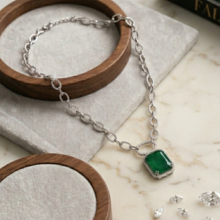 Emerald drop zirconia necklace