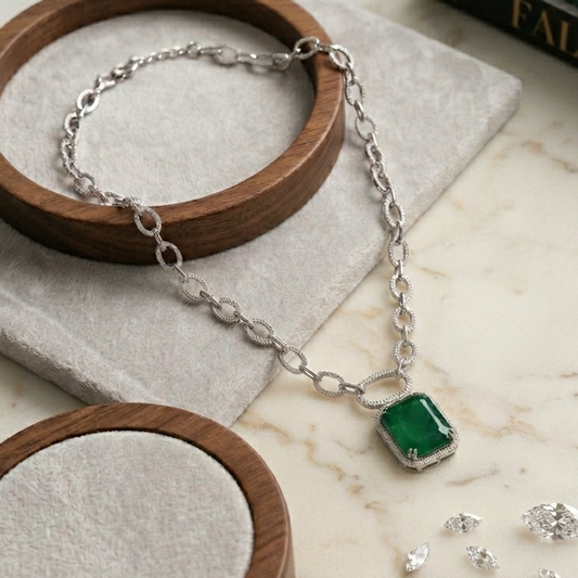 Emerald drop zirconia necklace