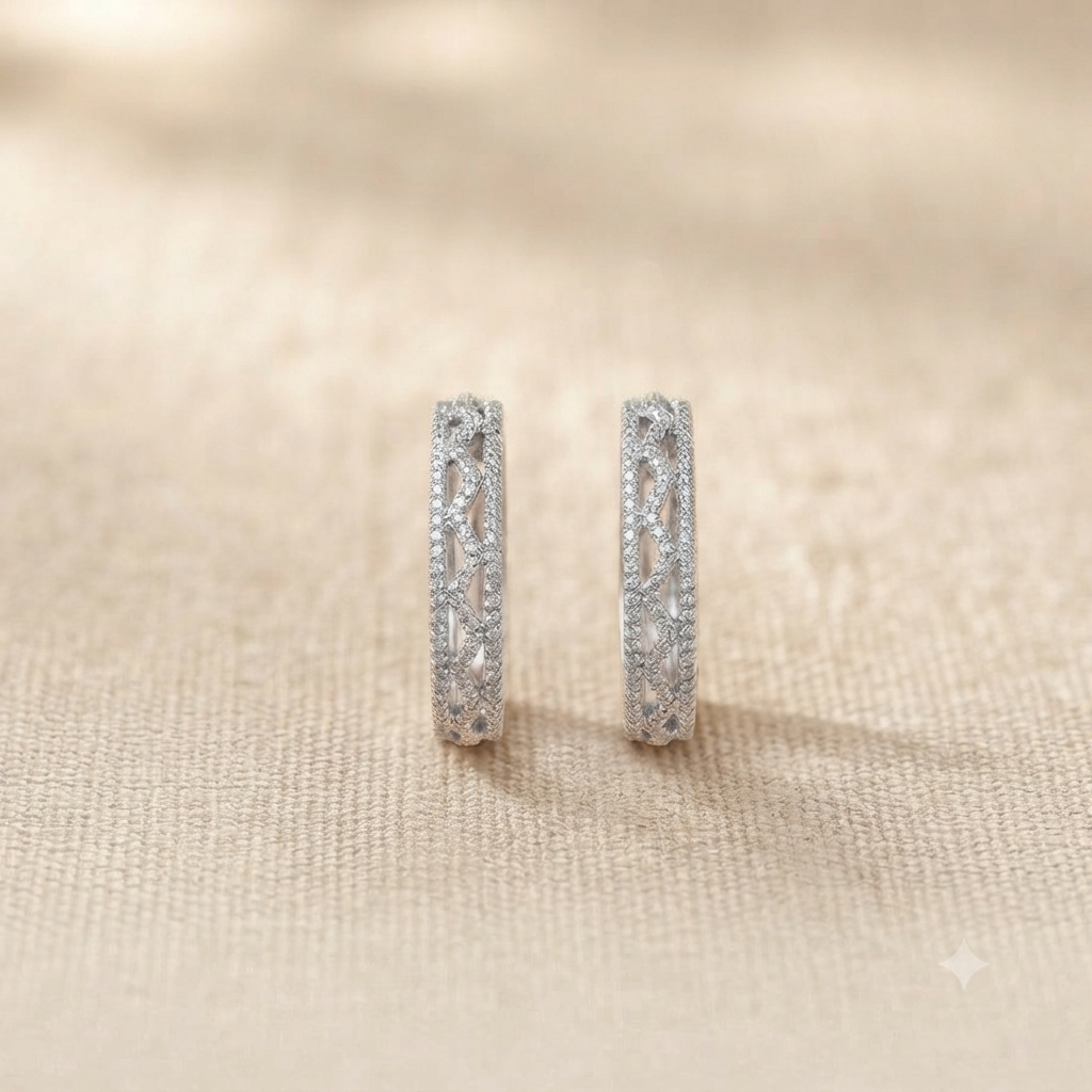 Silver Zirconia Criss Cross Hoop Earrings