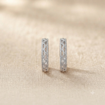 Silver Zirconia Criss Cross Hoop Earrings