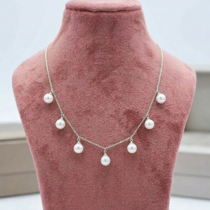 Silver Plated Pearl Droplet Chain Necklace