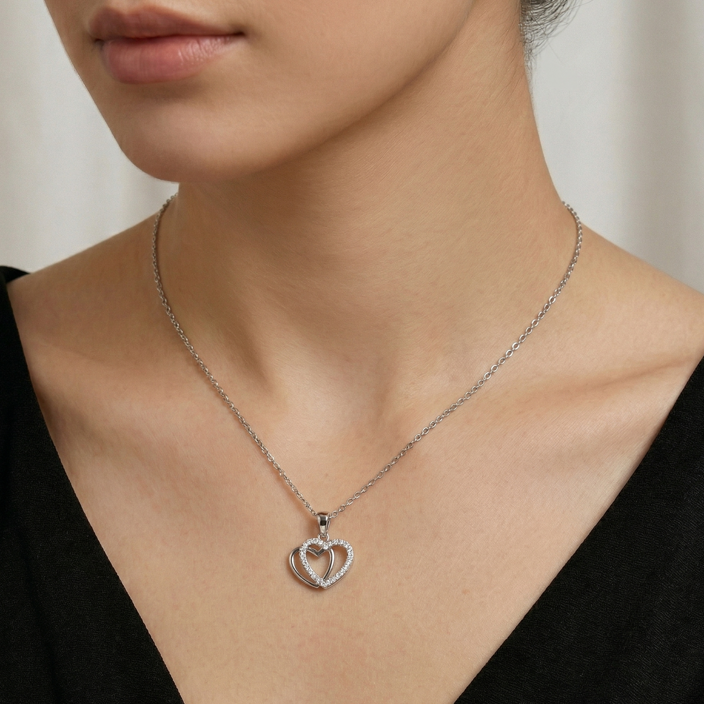 Heart Overlap Pendant Necklace Set