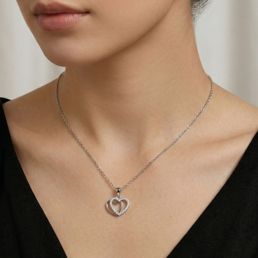 Heart Overlap Pendant Necklace Set
