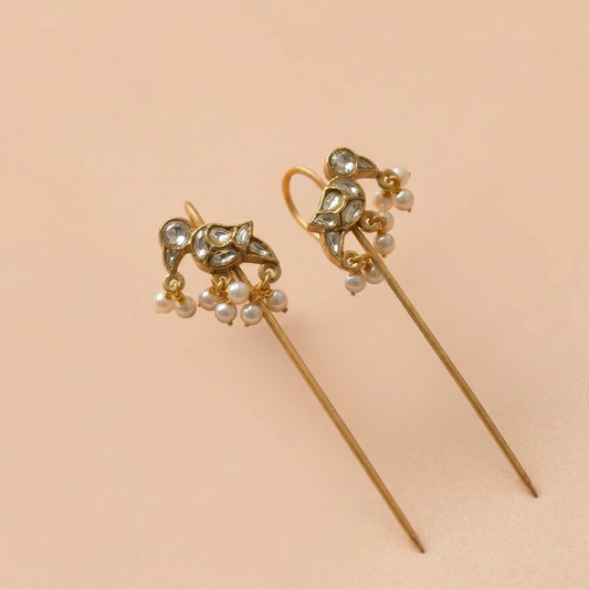 Gold Polki Needle Earrings
