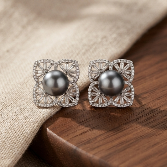 Celestial Noir Pearl Stud Earrings