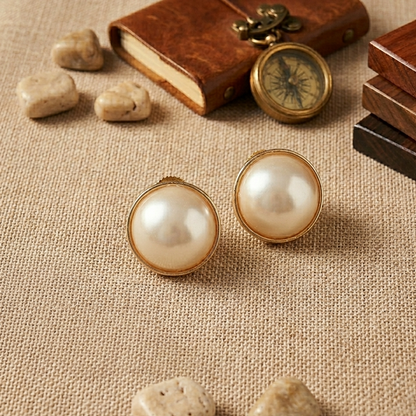 Gold Plated Statement Pearl Studs