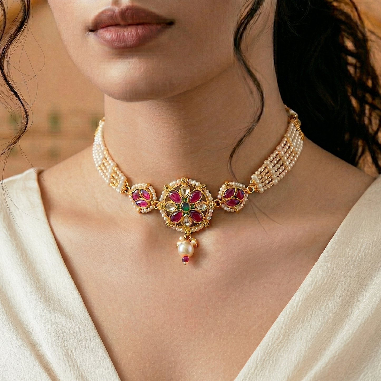 Maharani Pearl and ruby choker