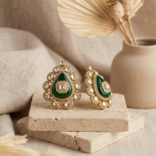 Royal Green Kundan Pearl Earrings