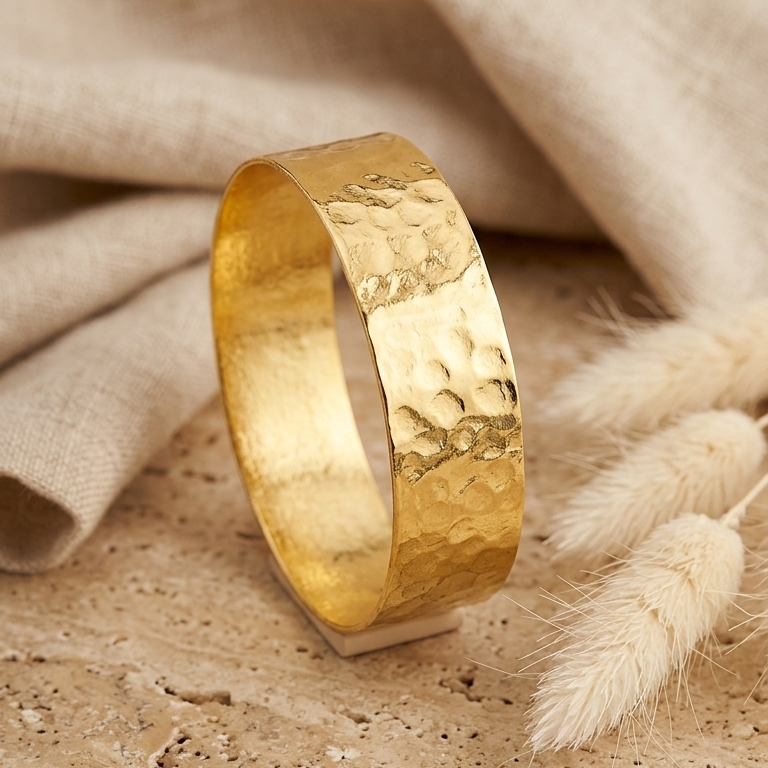 Handbeaten Effect Gold Bangle
