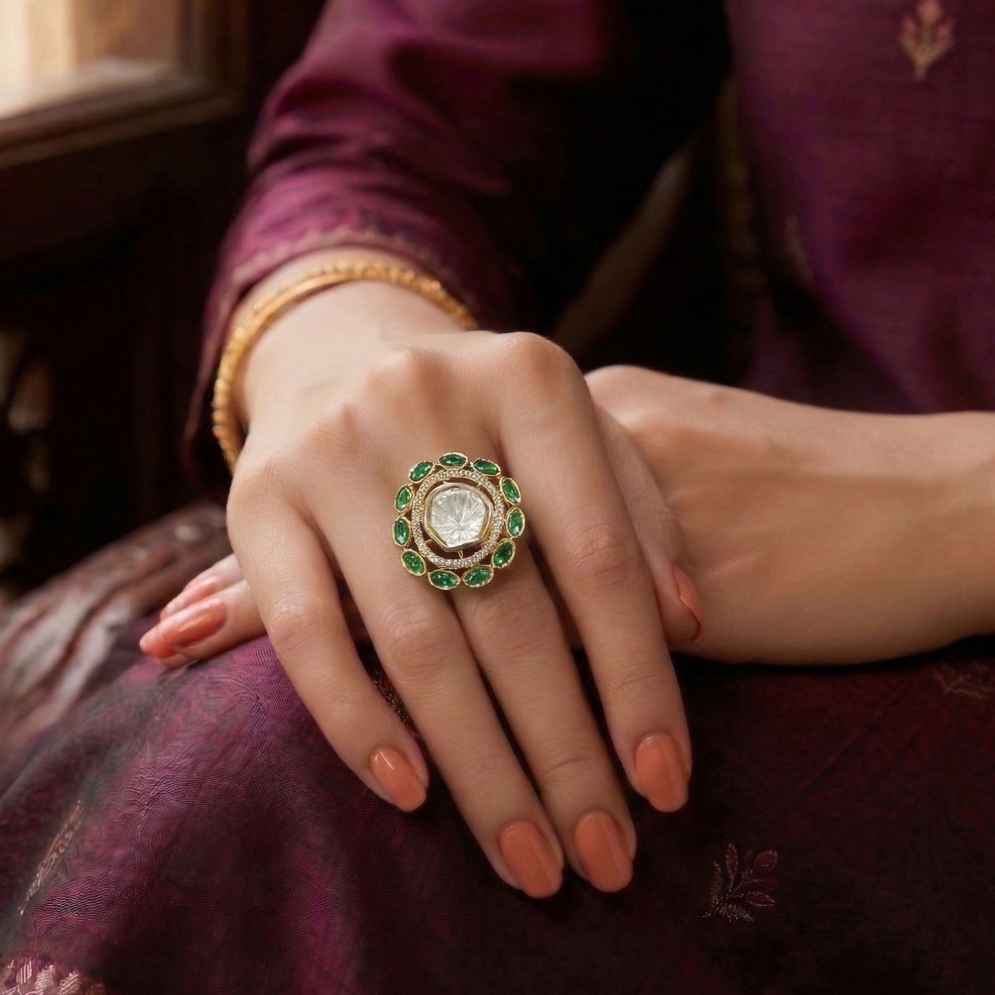 Green Polki Ring