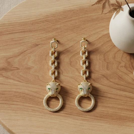 Gold Panther Long  Earrings