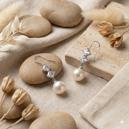 AD Pearl Hoop Earrings