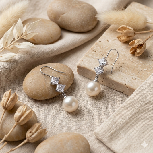 AD Pearl Hoop Earrings