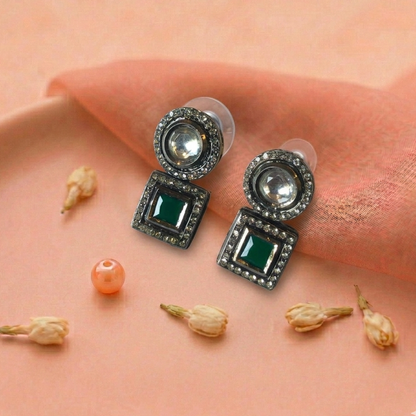 Olive Toned Polki Earrings in Victorian Look