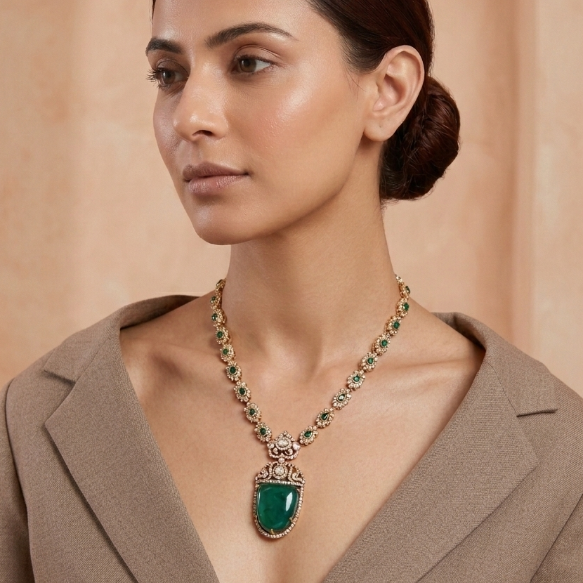 Zara Emerald Colour Necklace Set