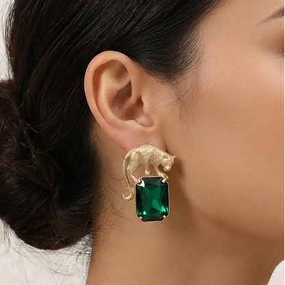 Panther Green Crystal Earrings