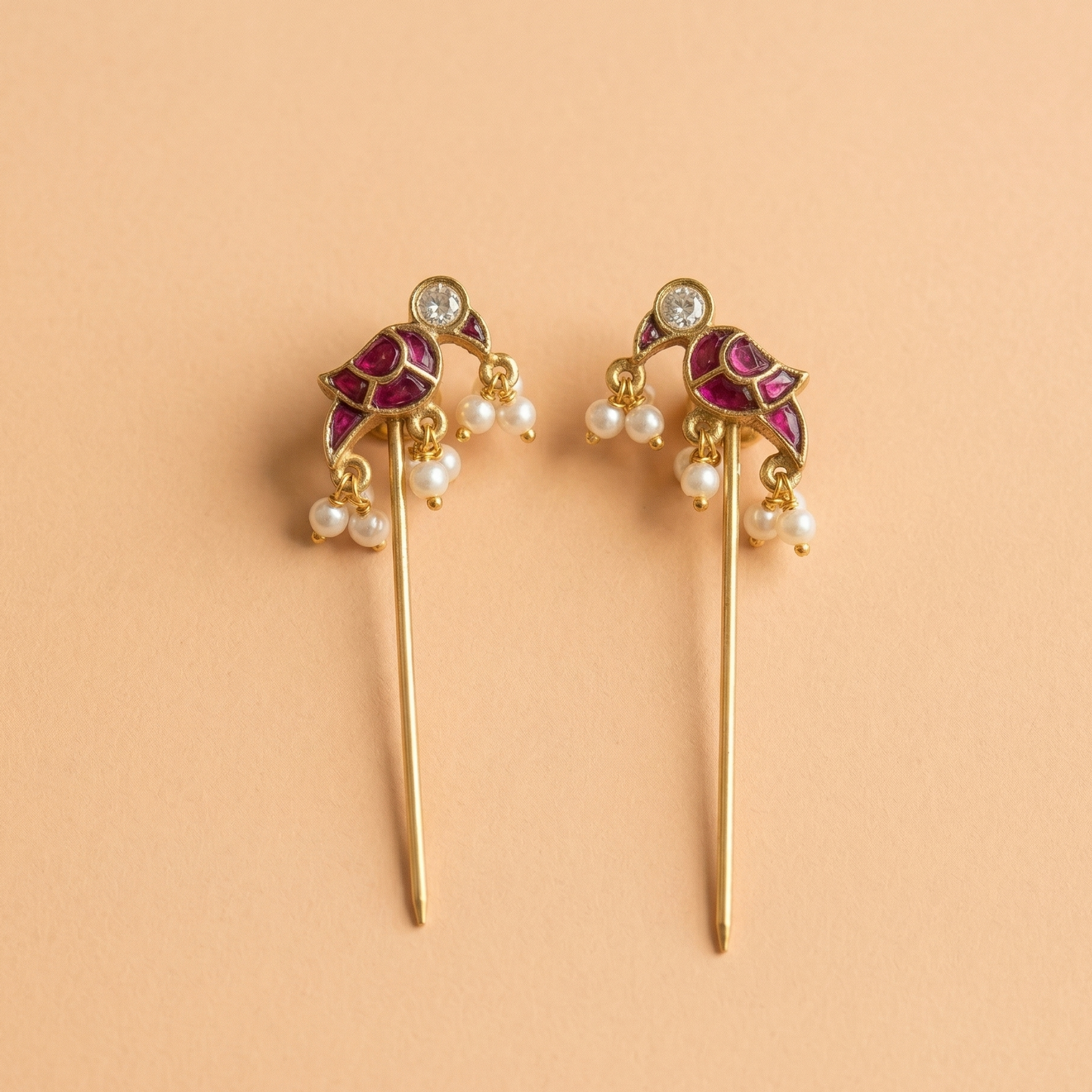 Deep Pink Needle Earrings