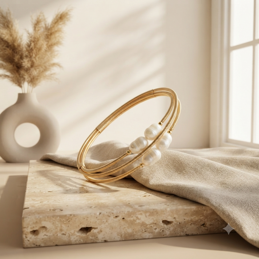 Pearls Gold Plated Alloy Cuff Bracelet