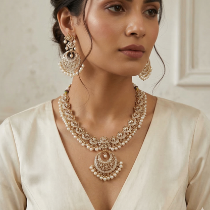 Matt Gold and Pearl Jadau Necklace Set