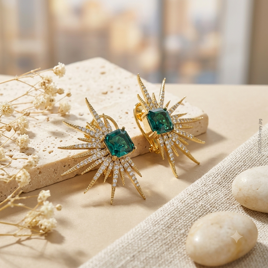 Teal Green Crystal Earrings