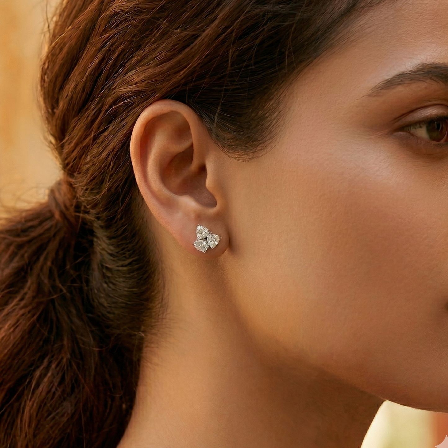 Three Daimond Shine Stones Earrings