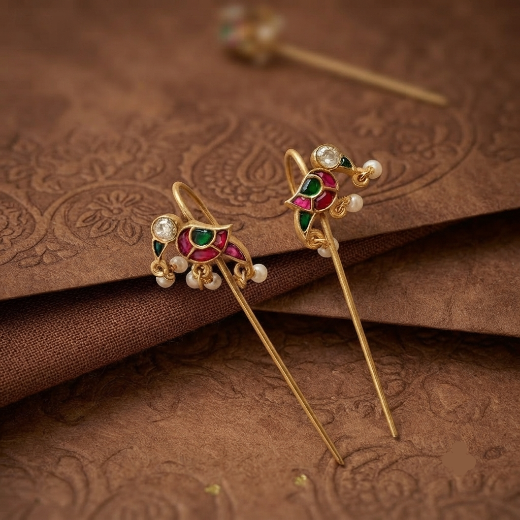 Emerald and Ruby Needle Earrings