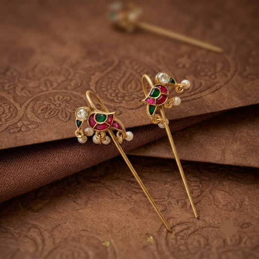 Emerald and Ruby Needle Earrings