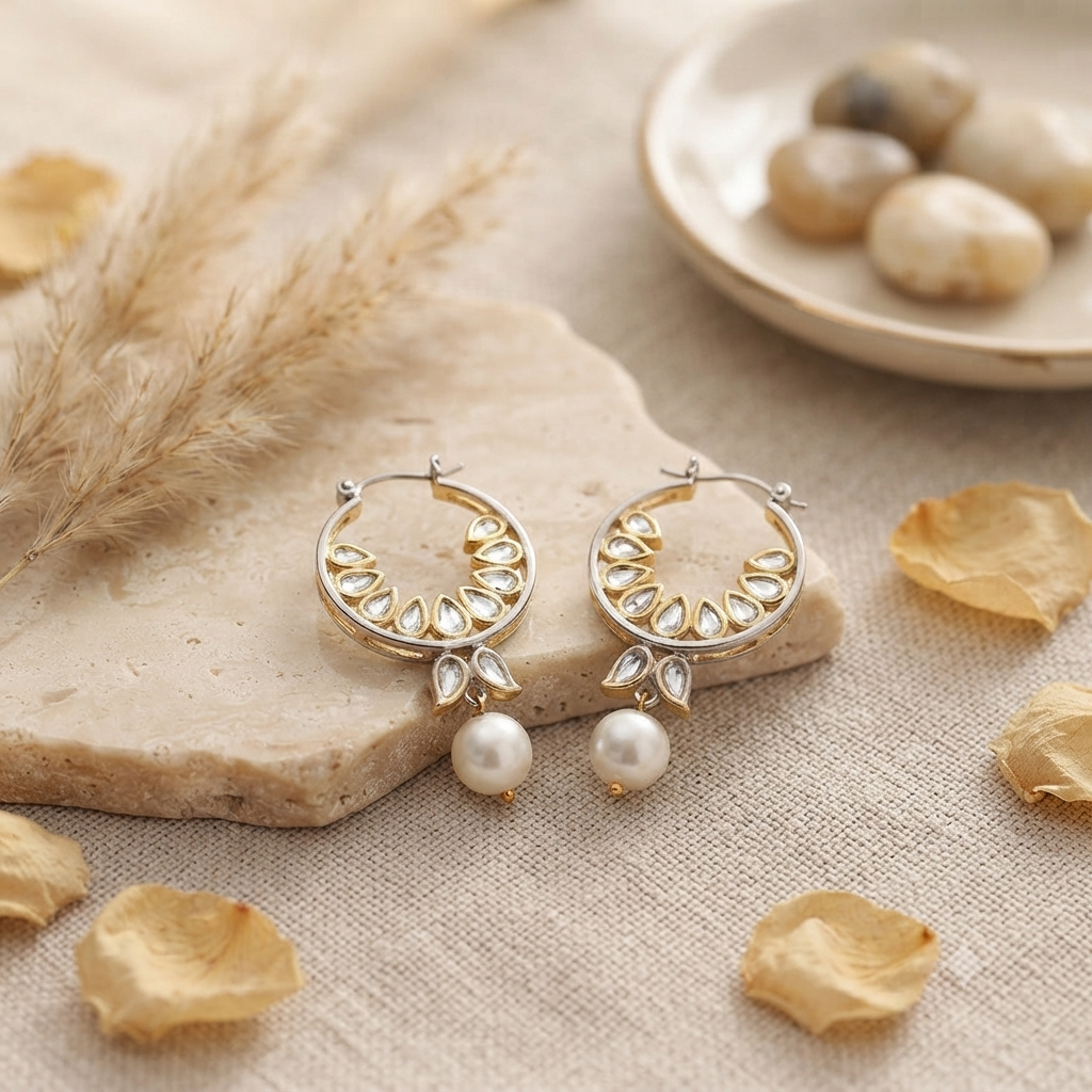 Two Toned Pearl Hoop Earrings