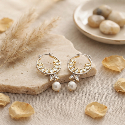 Two Toned Pearl Hoop Earrings