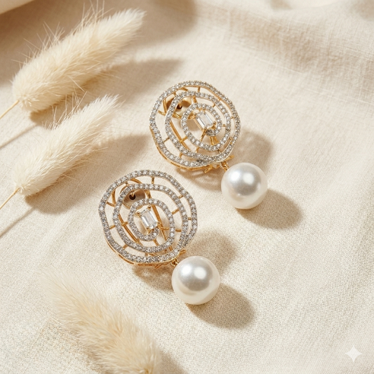 Gold Toned Zirconia Earrings