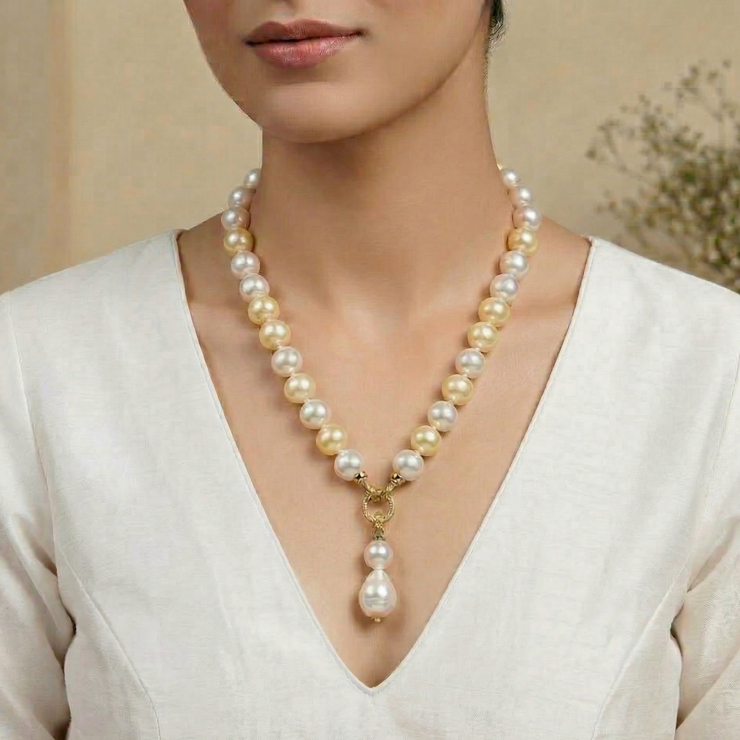 Yellow and White Pearl Necklace