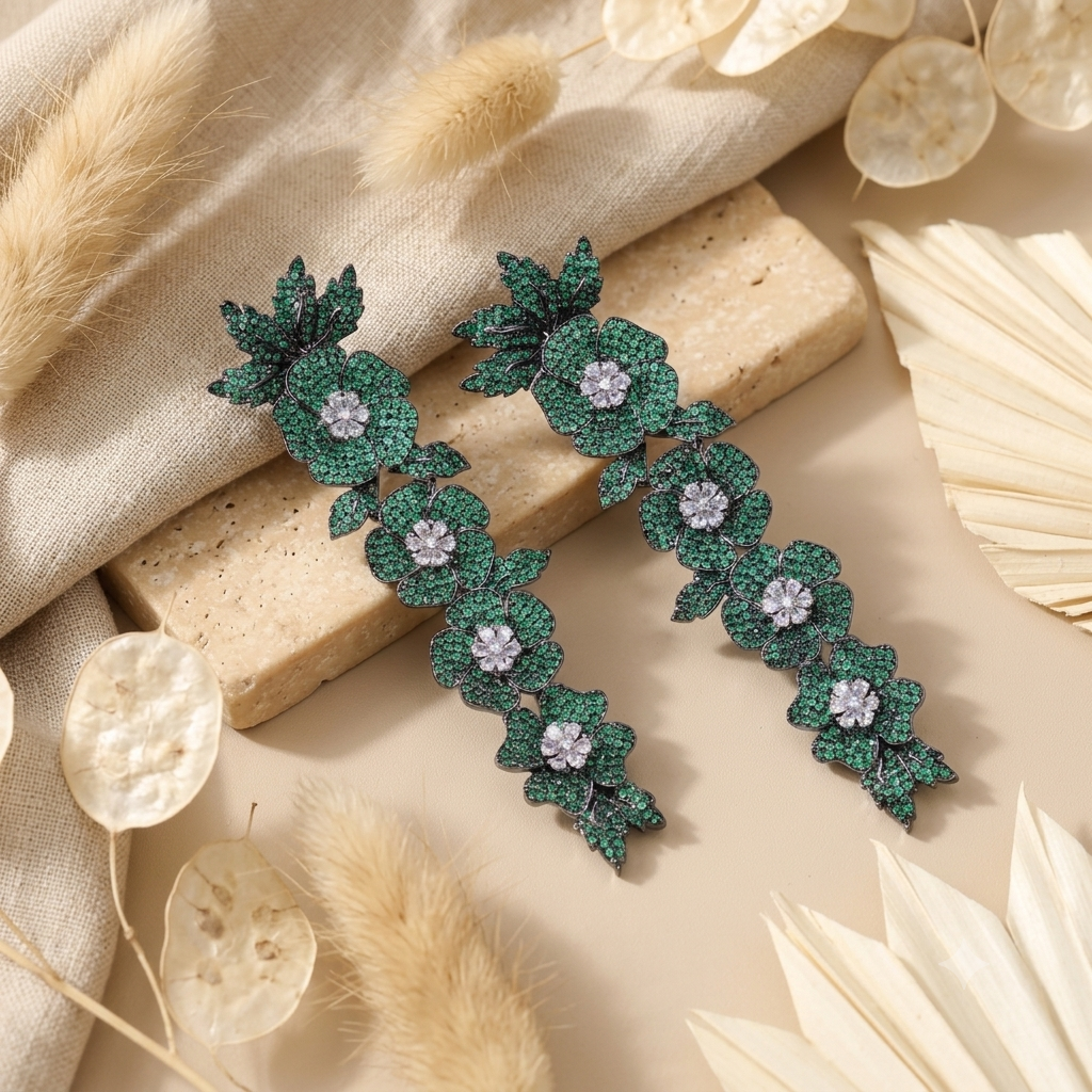 Tiana Zirconia Green Dangler Earrings