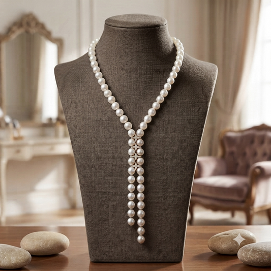 White Pearl and Zirconia Long Necklace