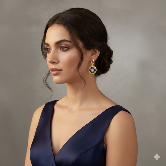 Midnight Blue Enamel Floral Earrings