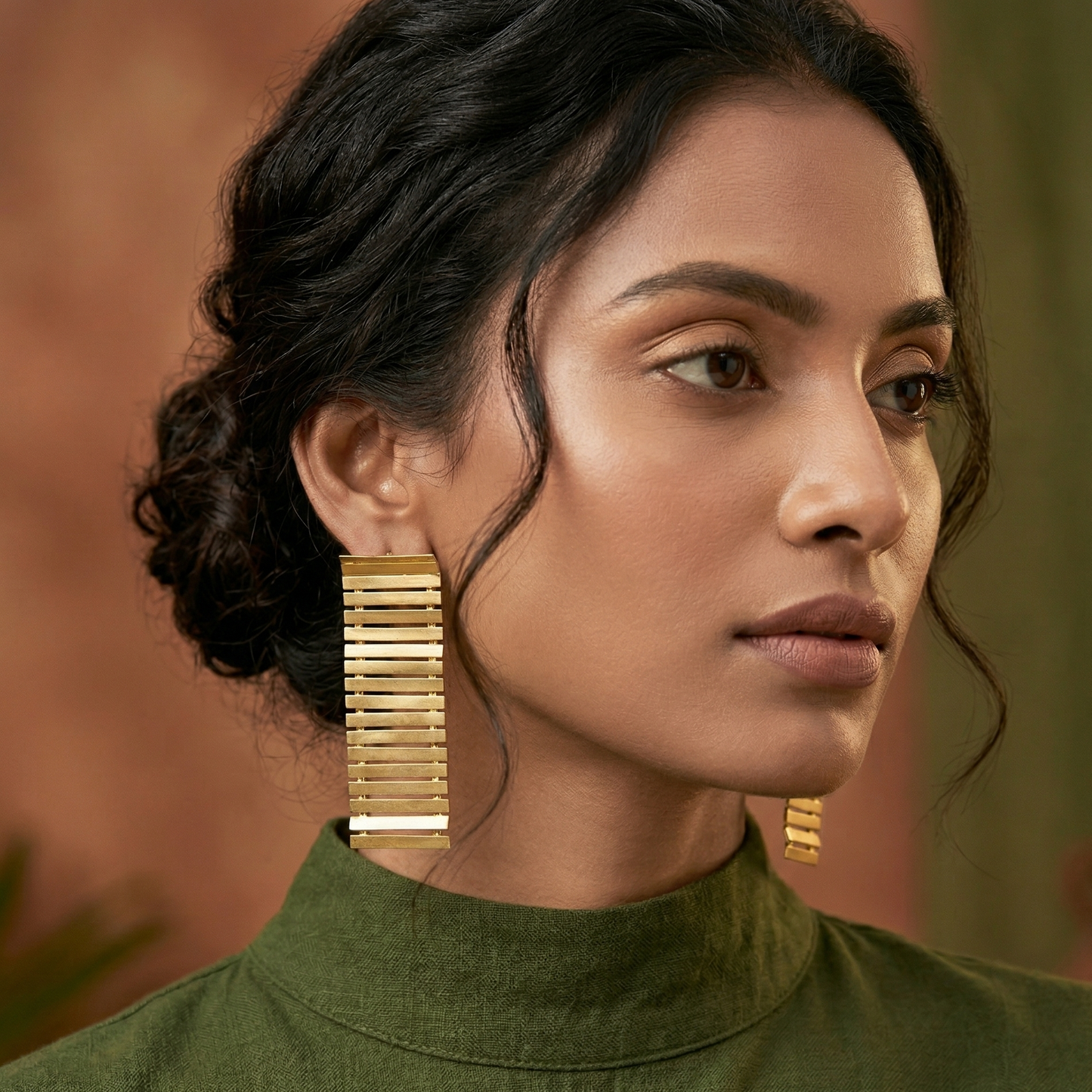 Modern Striped Golden Dangler earrings
