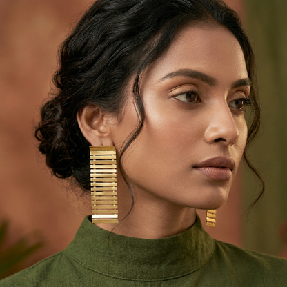Modern Striped Golden Dangler earrings