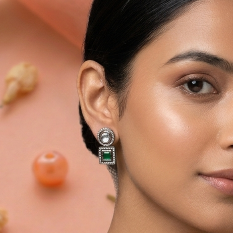 Olive Toned Polki Earrings in Victorian Look