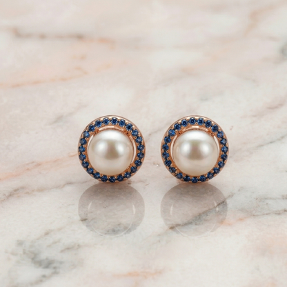 Pearl Studs With Blue Stone Earrings