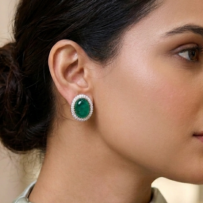 Emerald Colour Stone Studded Earrings
