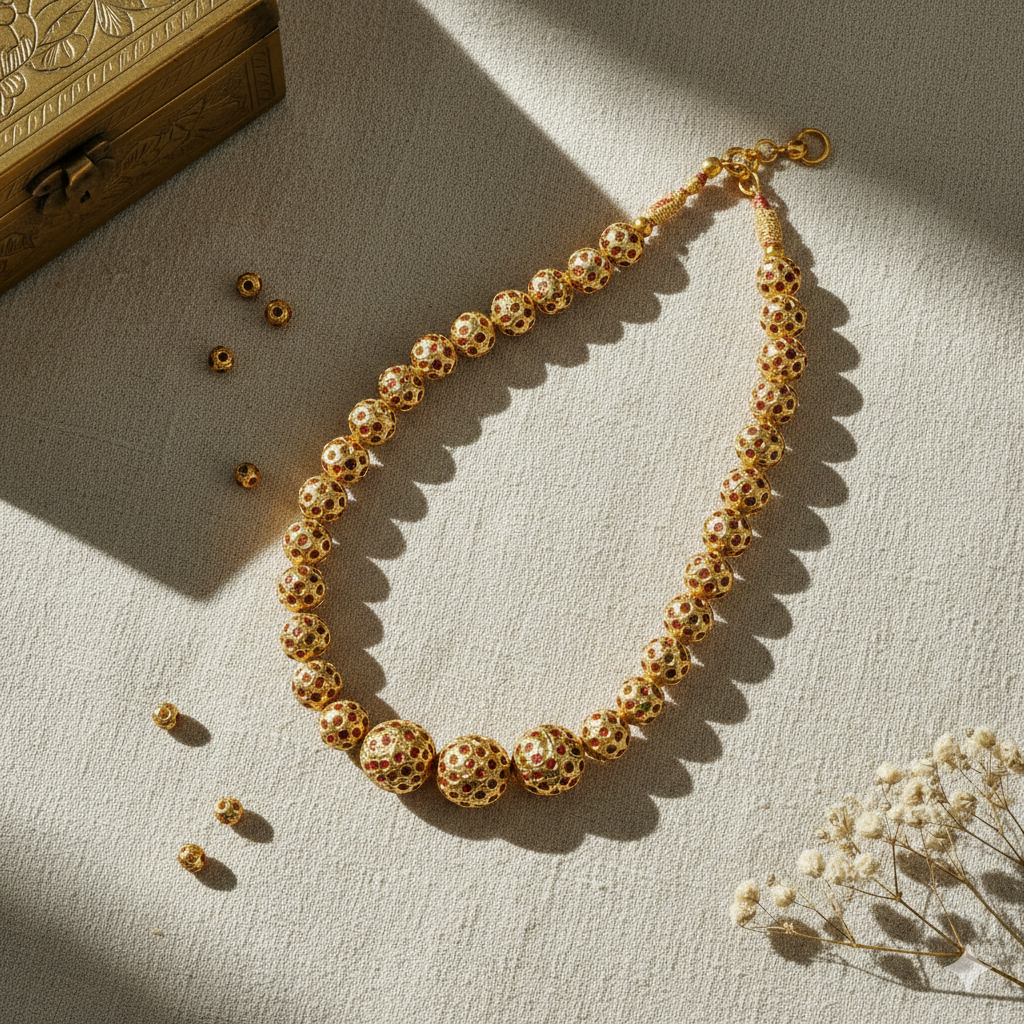 Red Jadau Beads Mala Necklace