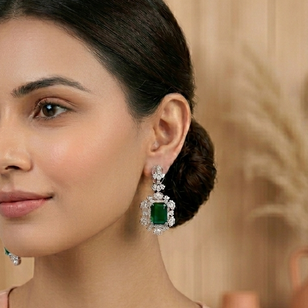 Pritika Emerald Toned American Diamond Earrings