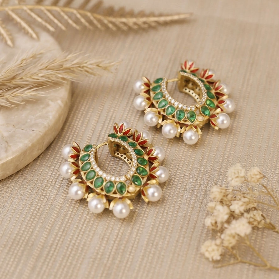 Pearl Enamel Hoop Earrings