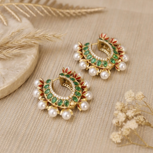 Pearl Enamel Hoop Earrings
