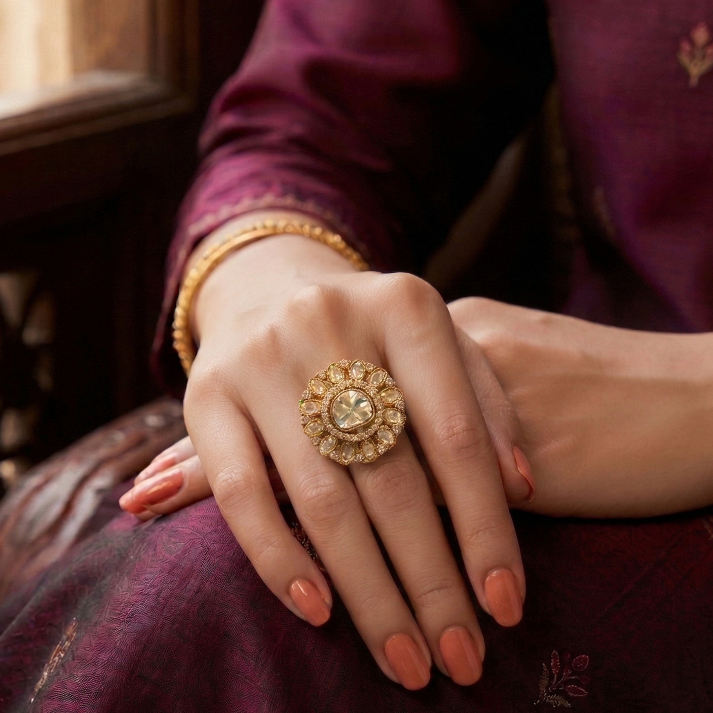 Polki Flower Ring